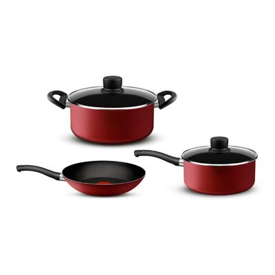 Set 5 Piezas Tefal -Red Surprise (Cacerola C/Tapa 20Cm, Olla C/Tapa 24Cm, Sarten 24Cm) (L2T1G4C11)